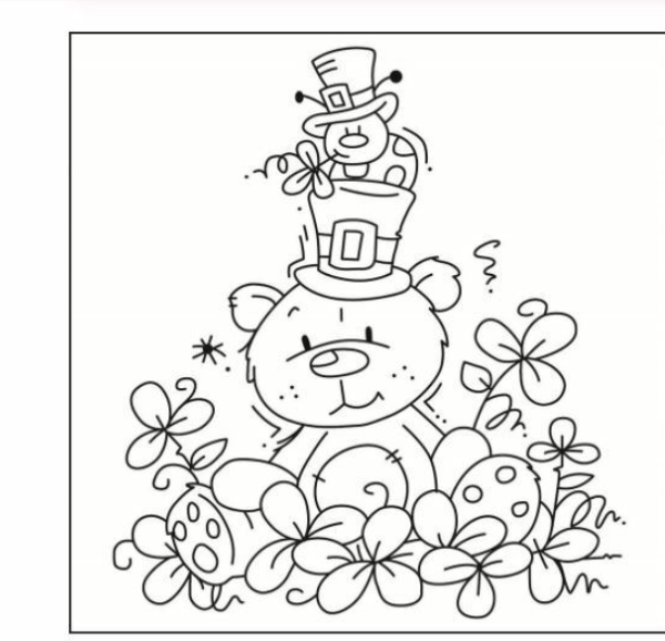Teddy wearing a Hat sat amongst the Flowers Craft Stamp CS 85