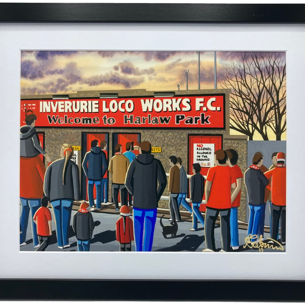 Inverurie Loco Works F.C, Harlaw Park. High Quality Framed Football Art Print.