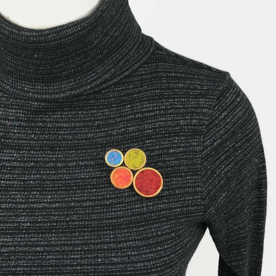 Needle felted brooch - bright circles