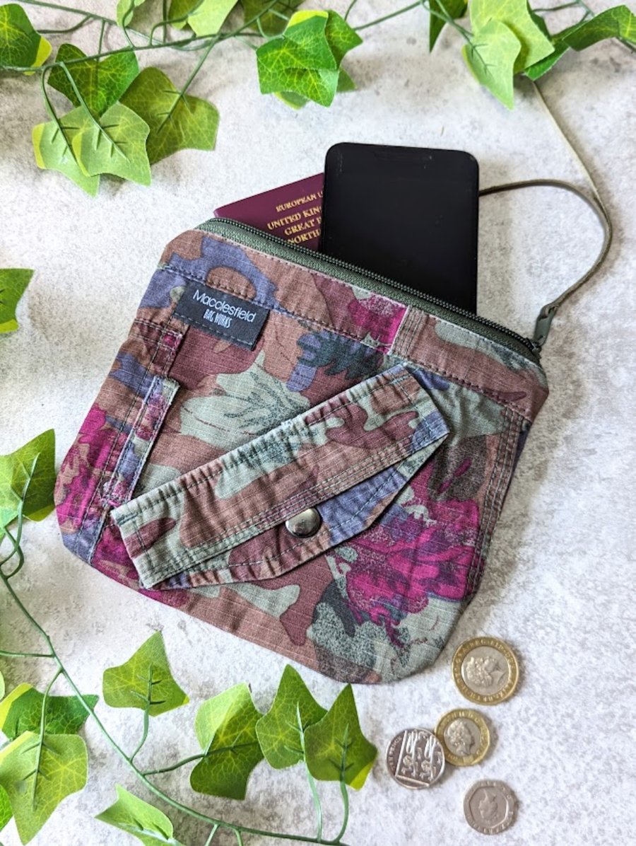 Purse or Make-up Bag - Pouch Bag in Recycled Camo Canvas (p&p included)