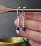 Silver Drop Earrings with Lapis Lazuli Stones - Hoop Earrings - Image 4
