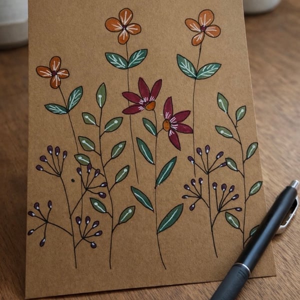 Hand drawn doodle flowers card