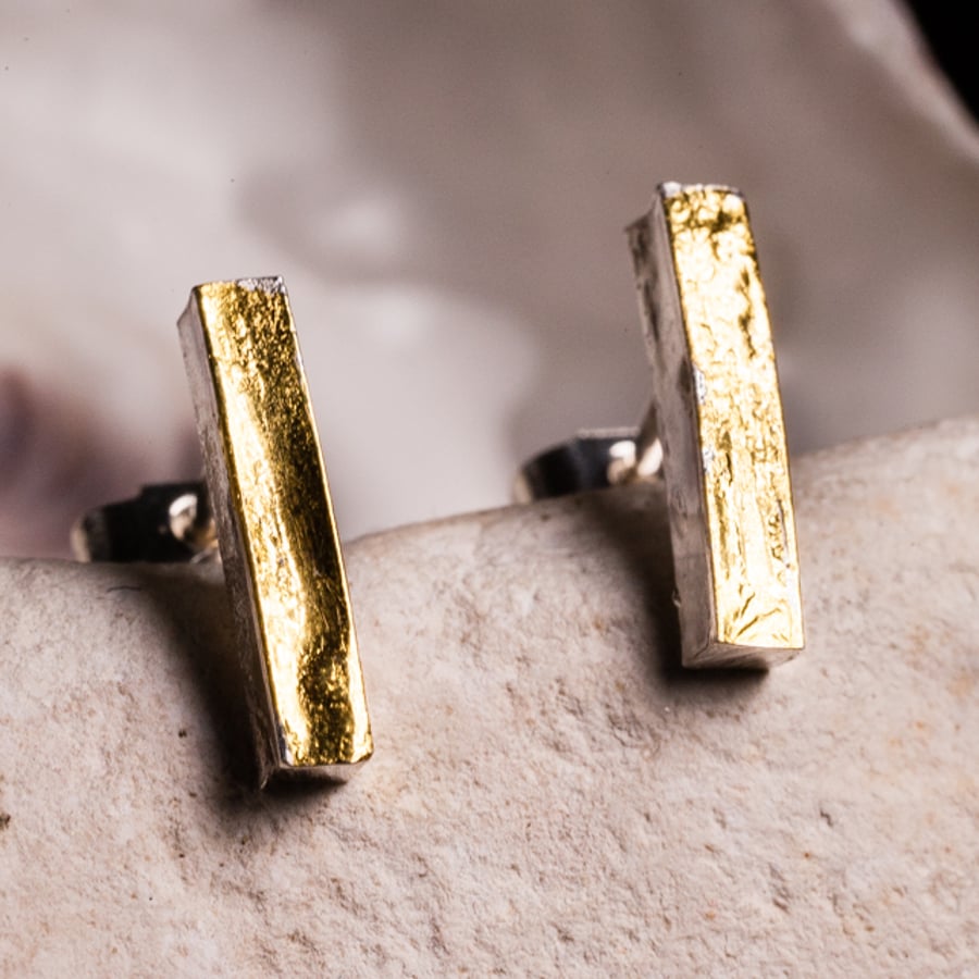 'Luminous' handmade eco-silver bars with glorious gold highlights