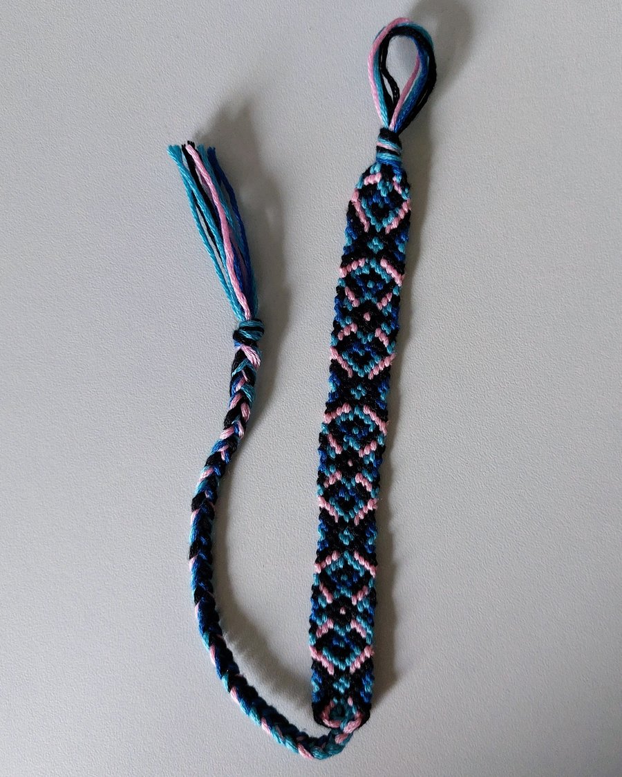 Blue Black Pink Diamond Friendship Bracelet – Handmade Adjustable