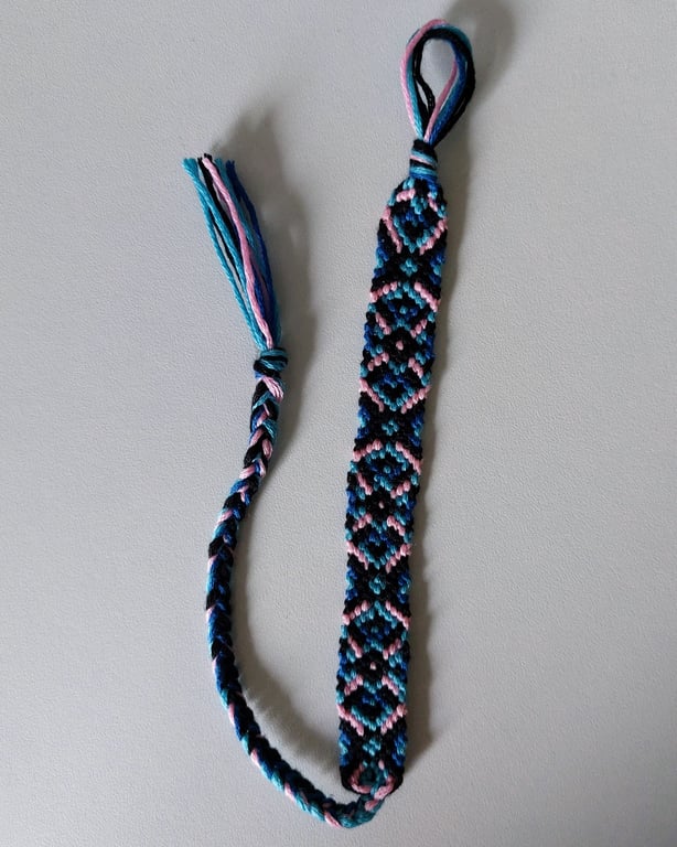 Blue Black Pink Diamond Friendship Bracelet – Handmade Adjustable