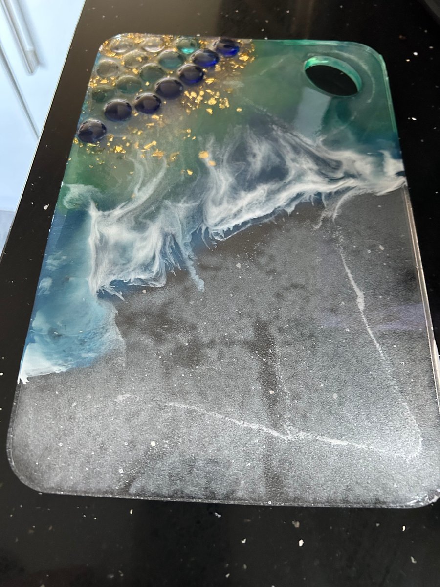 Unique resin serving board with waves homemade