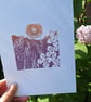 An original handprinted linoprint of a floral summer scene. 'Summer'. - Image 5
