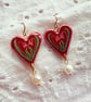 Hand Painted Tulip Heart Floral Earrings - FREE SHIPPING