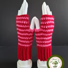 Red and Pink Stripey Fingerless Gloves. Handmade Fingerless Mitts.