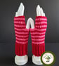 Red and Pink Stripey Fingerless Gloves. Handmade Fingerless Mitts.