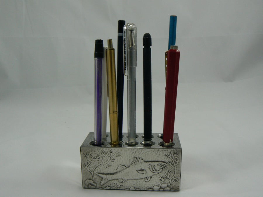  Pewter pencil block ( featuring bass fish)