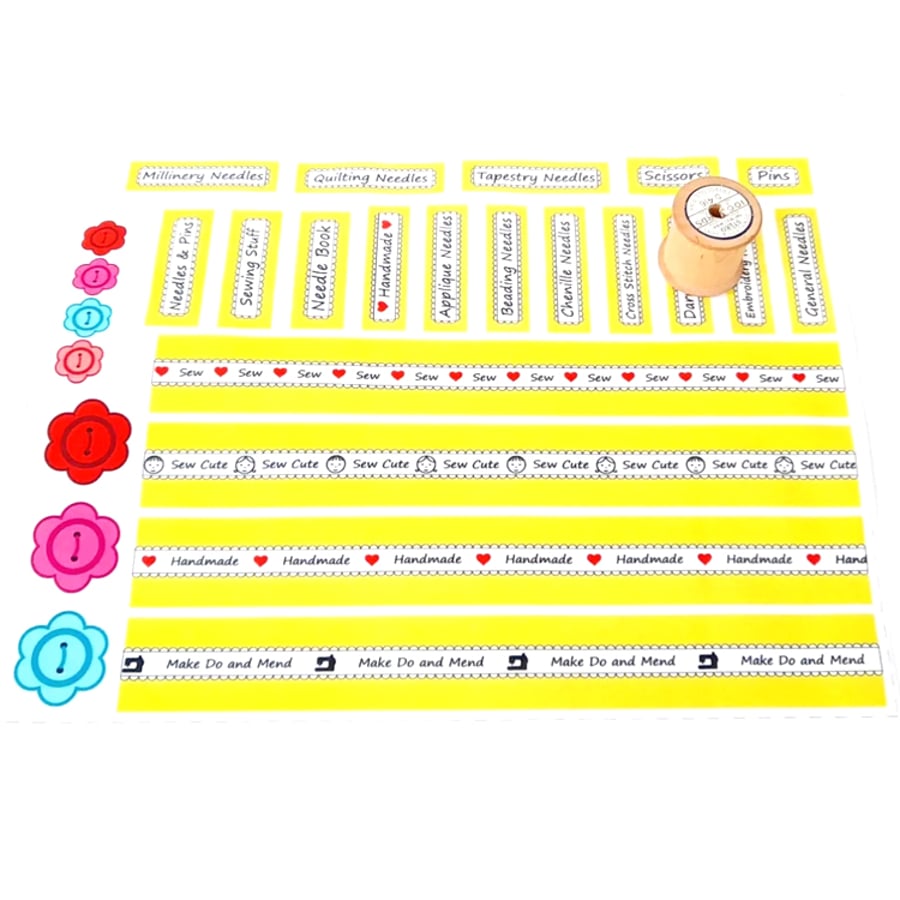 Yellow Texty Fabric Panel Needles Labels for Needle Book 
