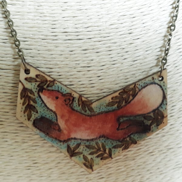 Pyrography fox pendant