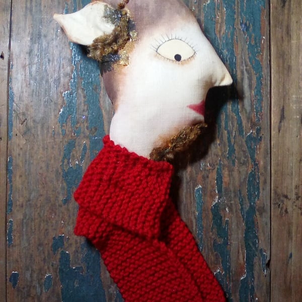 Textile art creature, Mr Tumnus, Narnia wall hanging