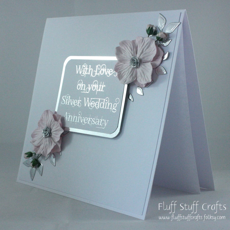 Handmade Silver Wedding Anniversary card, 25th wedding anniversary card