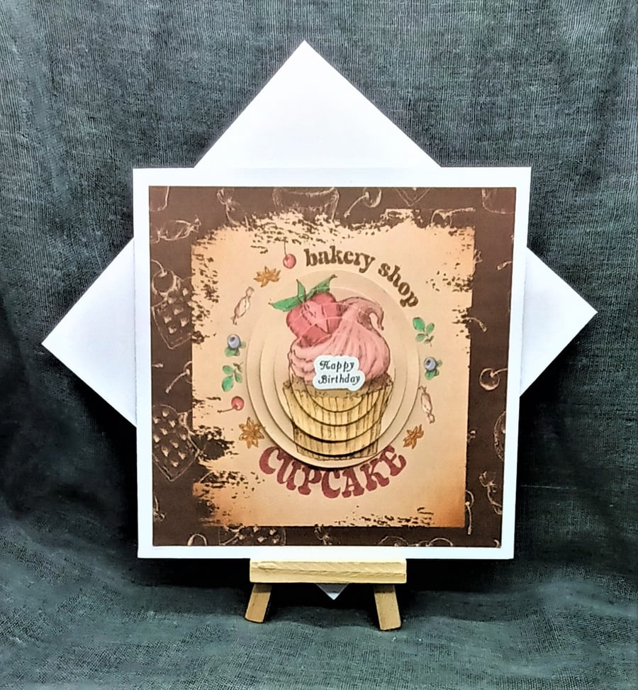 Unique pyramid layered strawberry muffin happy birthday card