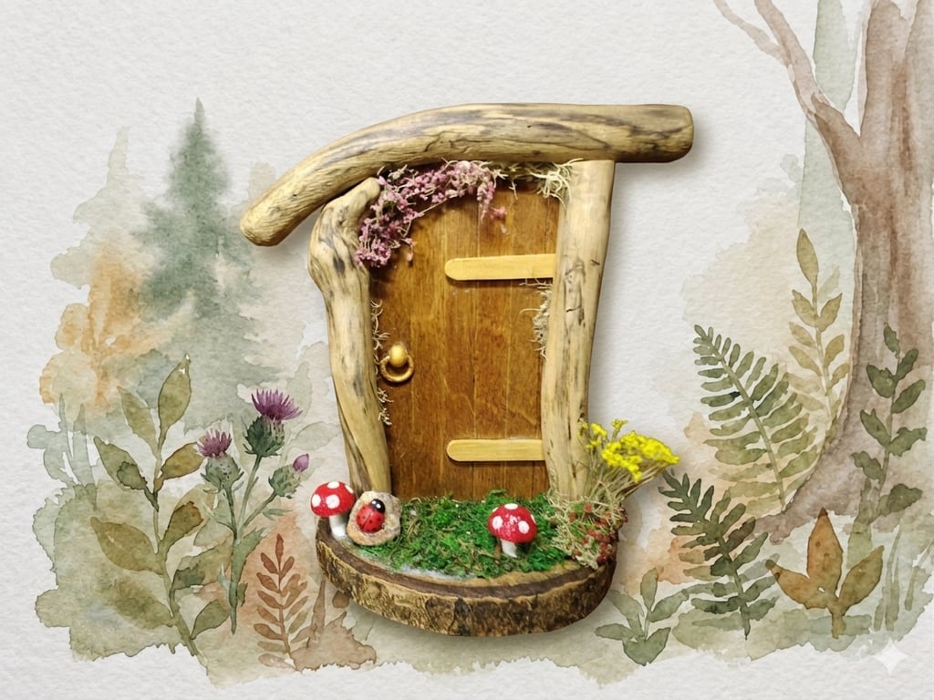 Handcrafted driftwood fairy door.