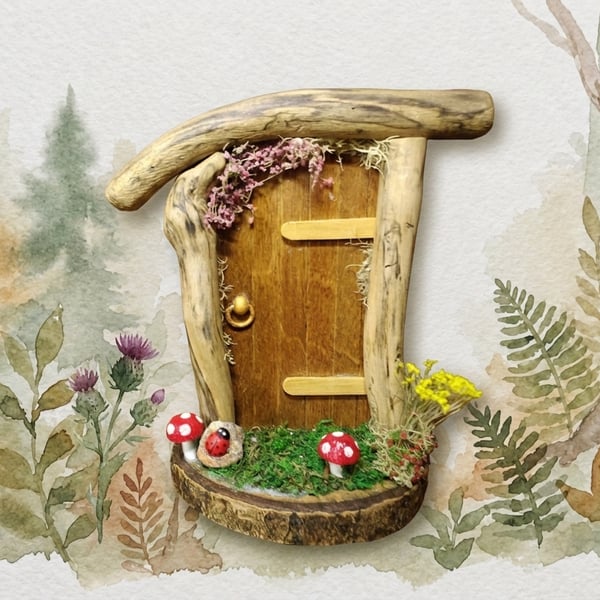 Handcrafted driftwood fairy door.