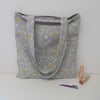 Tote bag long handles grey with birds and yellow blossom