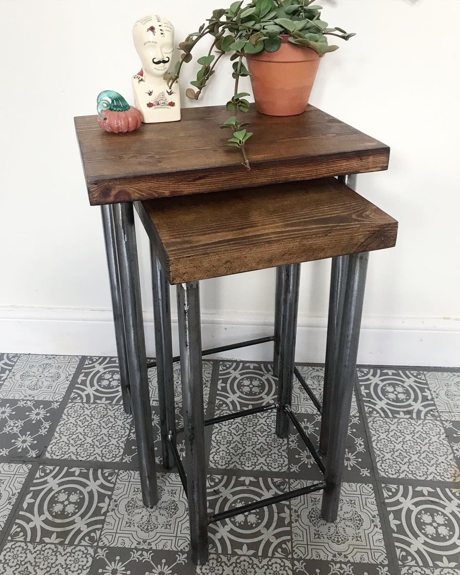 Industrial style nest of 2 tables