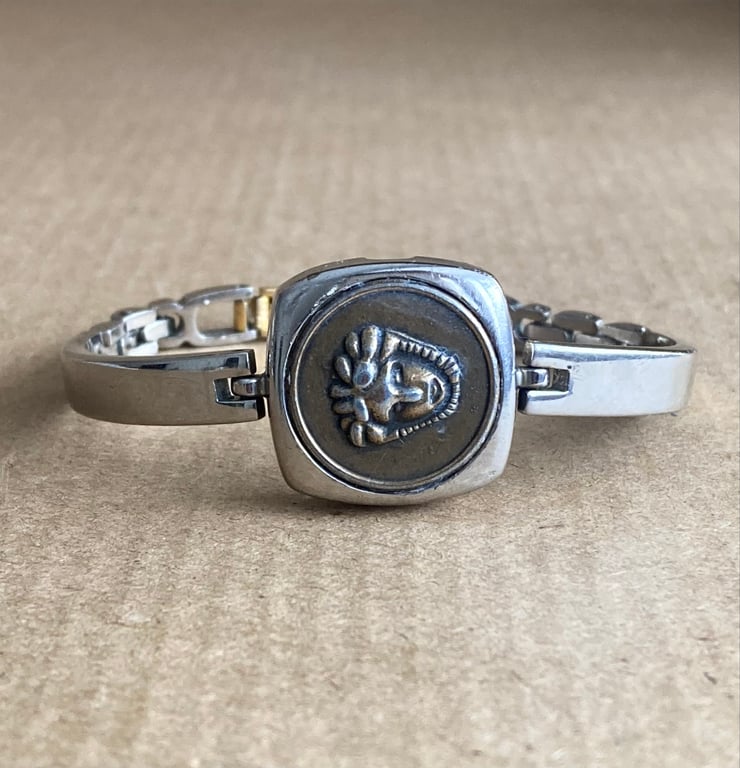 Upcycled Stainless Steel Decorative Bangle Featured Medusa Gorgon one-of-a-kind 