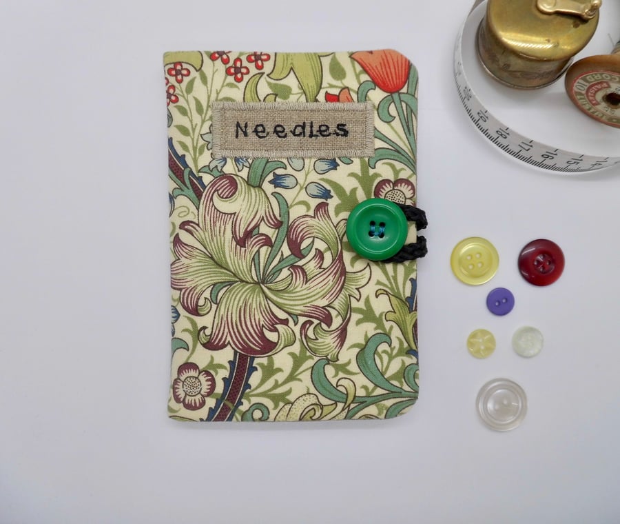 Sewing needle case in William Morris Golden Lily fabric
