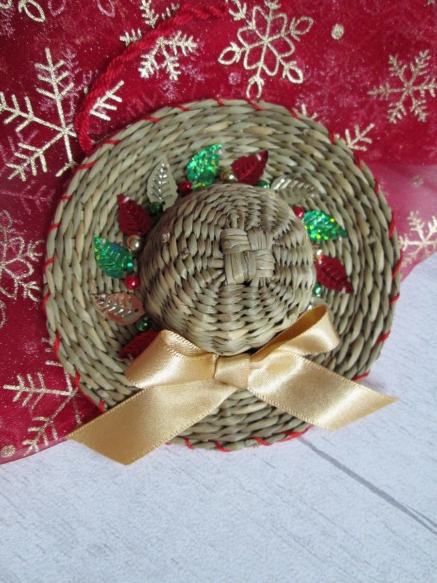 Christmas Hat Tree Decoration - Red, Green and Gold Leaves