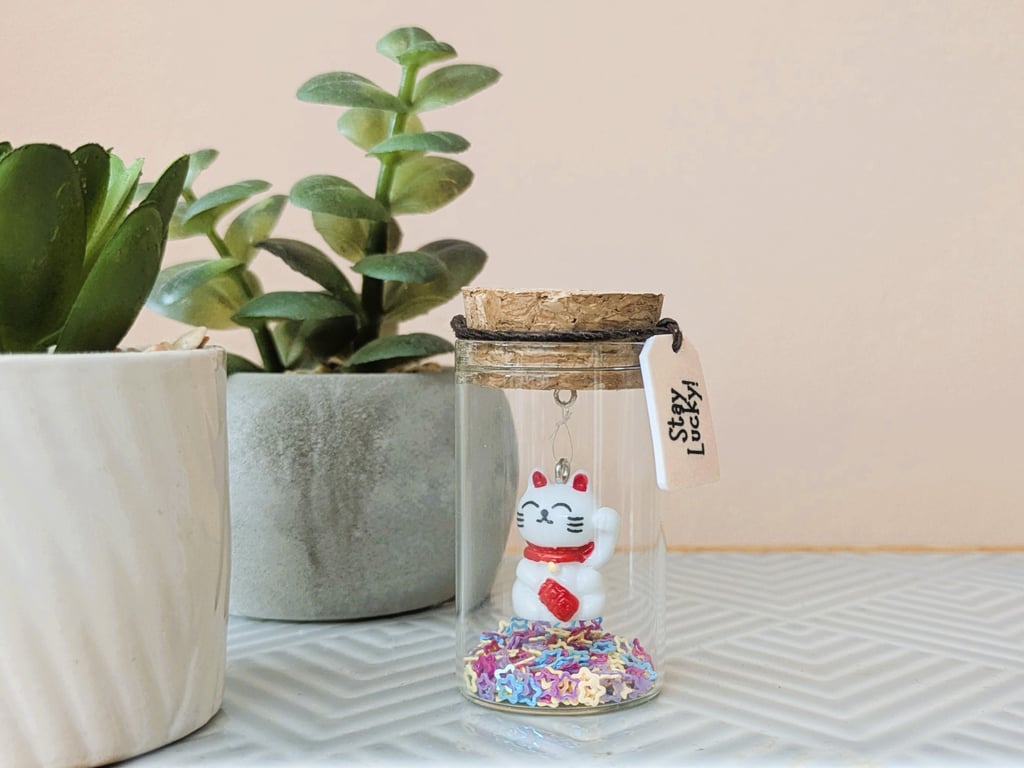 Mini Lucky Cat in a Jar – Stay Lucky Gift & Handmade Good Fortune Token