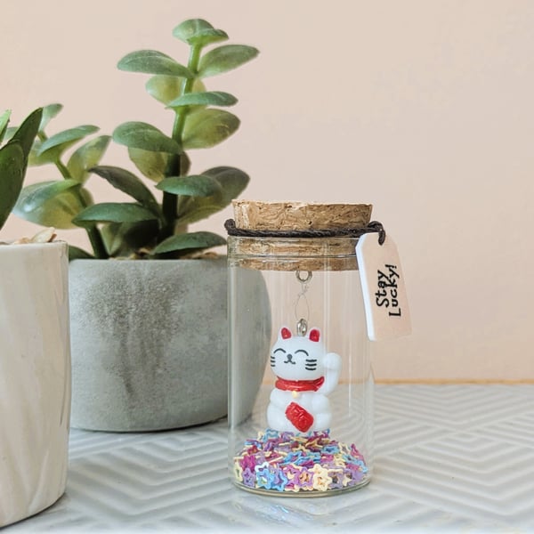 Mini Lucky Cat in a Jar – Stay Lucky Gift & Handmade Good Fortune Token