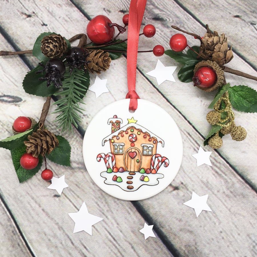 Ceramic Christmas Tree Decoration - Gingerbread House 