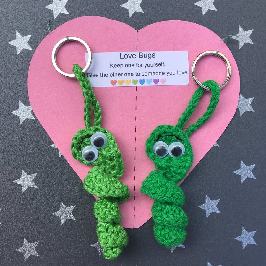 Crochet Green Love Bug Keyring, I Love You Gift