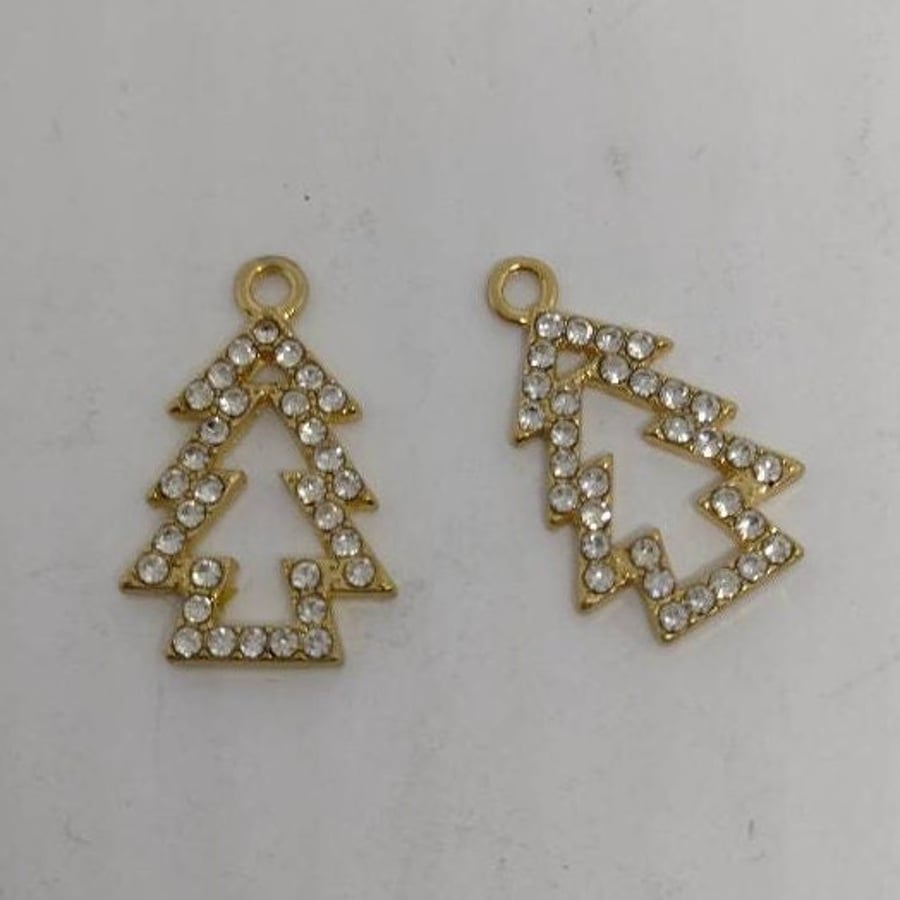 Diamonte Christmas Tree Charms or  Earrings Findings x 2