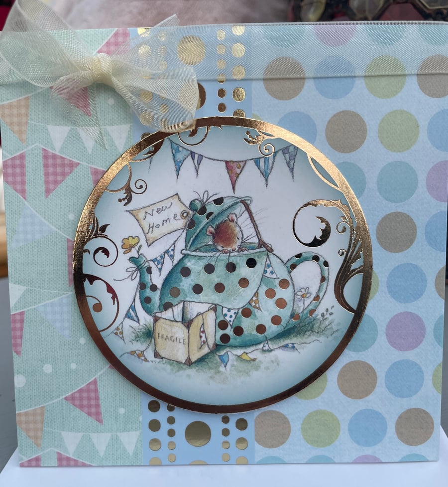 Mouse in a teapot house New Home card