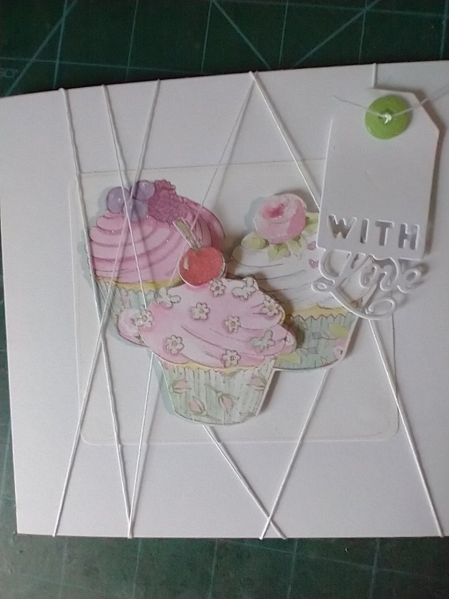 Three cupcakes decoupage with love card