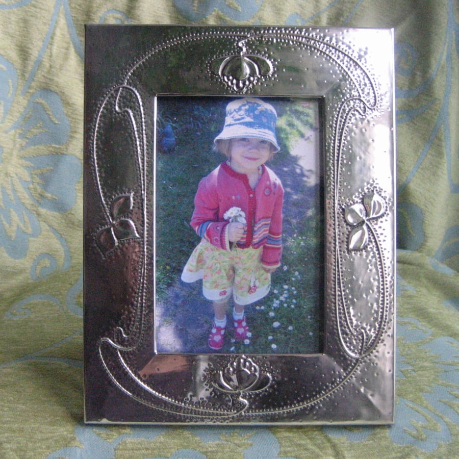 Handmade Silver Pewter Frame in Art Nouveau Style