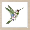 Hummingbird, Pressed Flower Print card, 