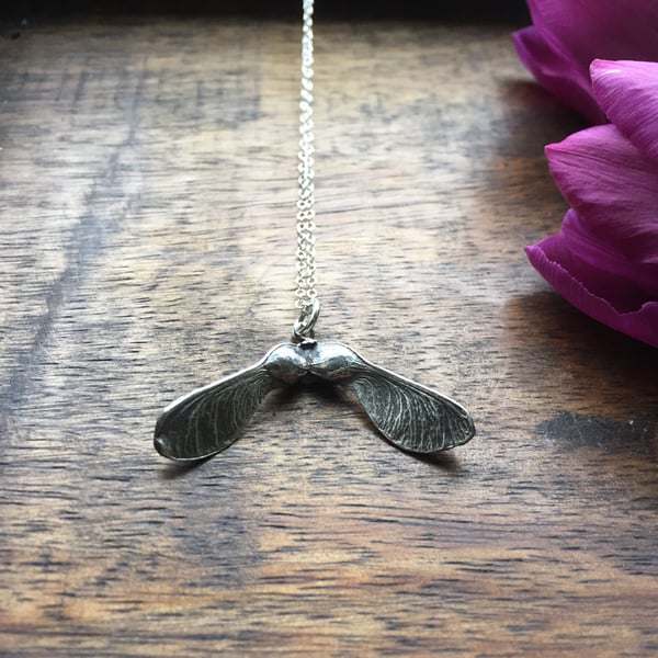 Sterling silver sycamore necklace, gift for her