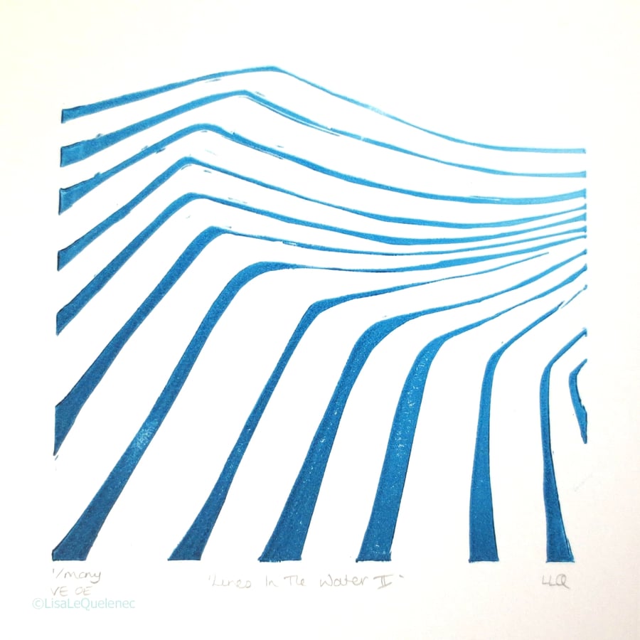 Original minimalist wave open edition varied lino print coastal ocean art