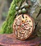 Shaggy Ink caps pyrography pendant. Rustic fungi branch slice necklace.  - Image 1
