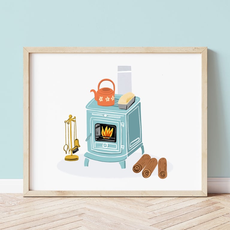 Cosy Vintage Fireplace A4 Art Print