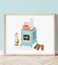 Cosy Vintage Fireplace A4 Art Print - Image 1