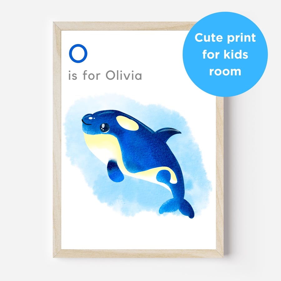 Killer whale personalised baby kids name unframed print nursery bedroom playroom