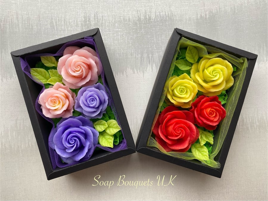 4 x Rose Soap Flowers Gift Box : Ideal Gift for Her