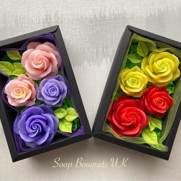 4 x Rose Soap Flowers Gift Box : Ideal Gift for Her
