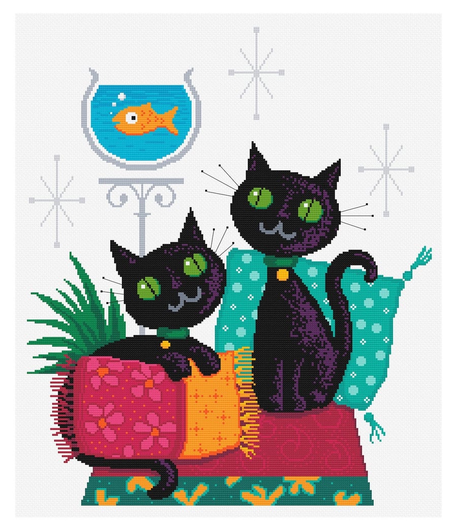 074 - Parlour Kittens on Cushions - Cross Stitch Pattern