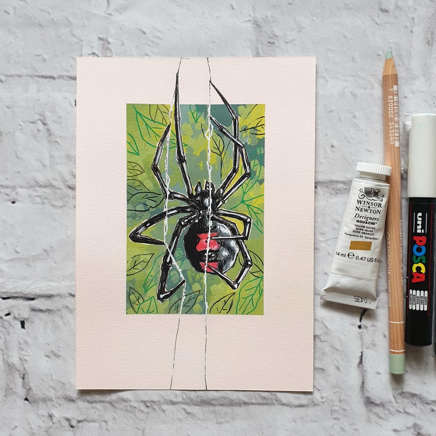 Black Widow spider artwork - original spider drawing, wall art