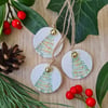 3 christmas tree round clay hanging decorations gold accents gift idea