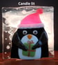 Handmade Fused Glass 'Christmas Penguin' T Light Holder - Image 5