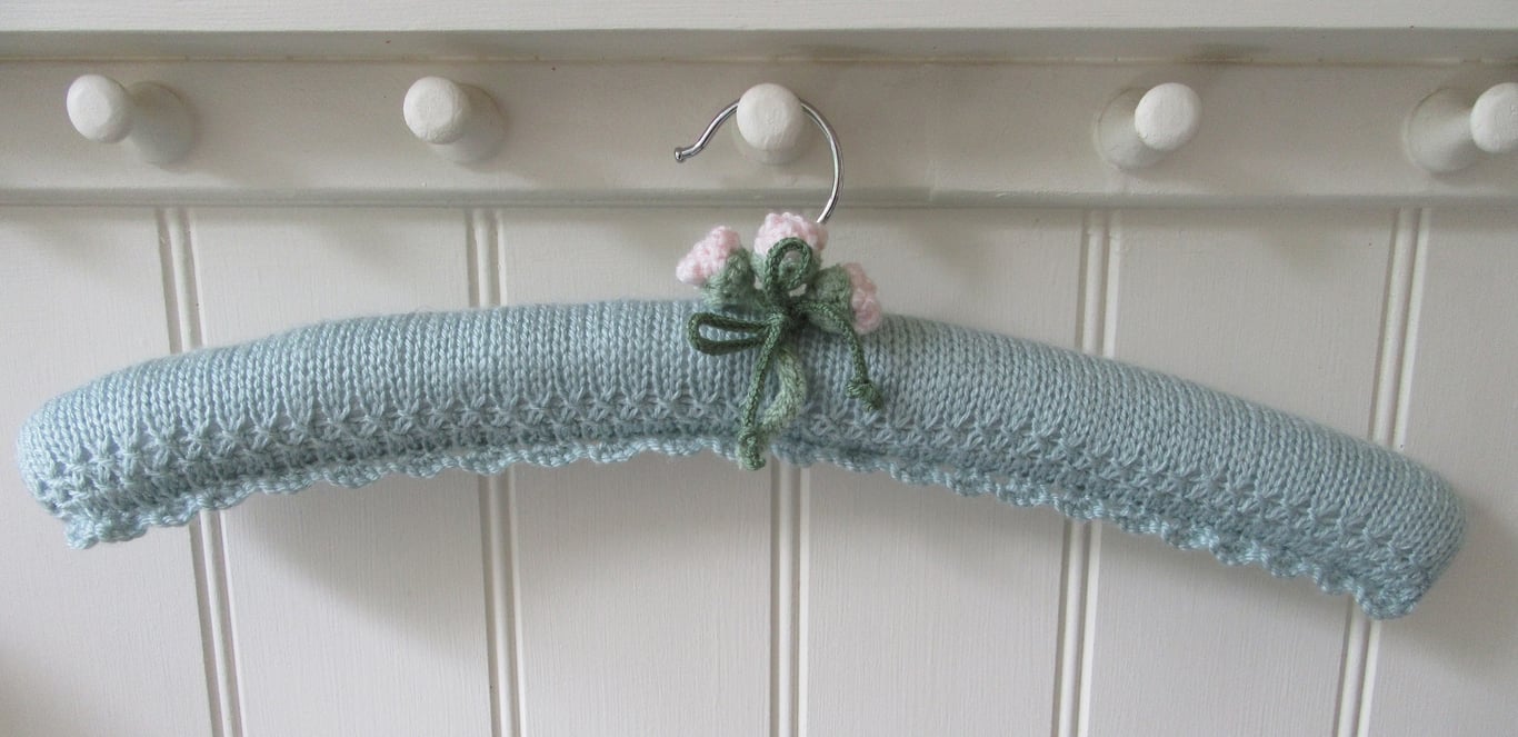  Clothes hanger coat hanger - duck egg blue with pink rose buds
