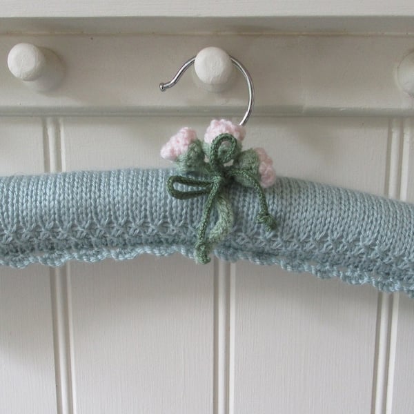  Clothes hanger coat hanger - duck egg blue with pink rose buds